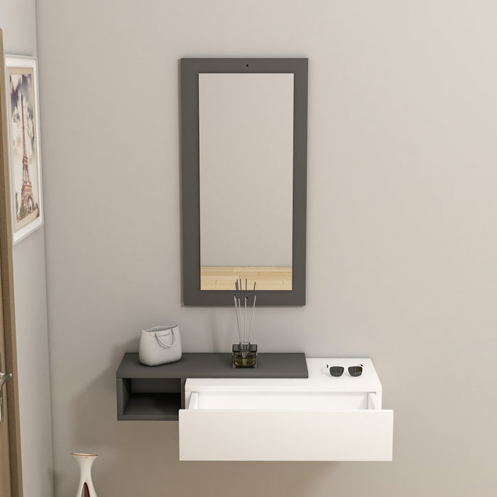 Hanah Home Aparador con Espejo Anthracite, White 82x15.8x29.6 cm Tablero de Partículas Recubierto de Melamina